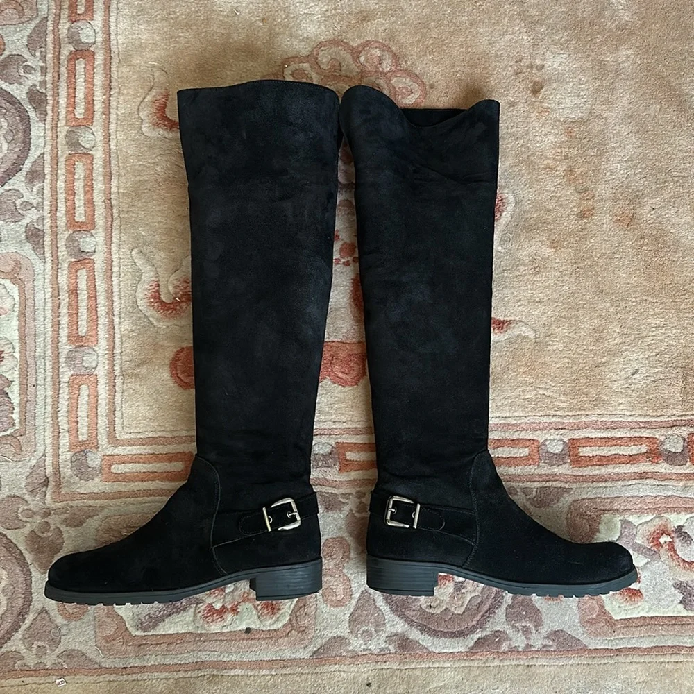 Danielle Italian Suede Over the Knee Flat Riding Boots Black, Size EU40  US 9.5